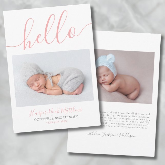 Faire-part de naissance simple de bébé fille avec  (Newborn Photo Simple Baby Girl Birth Announcement)