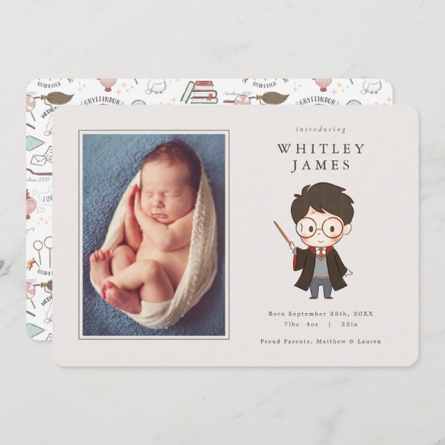 Faire-part de naissance simple Harry Potter Baby (Devant / Derrière)