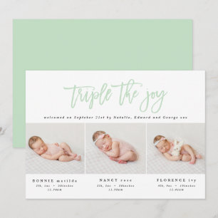 Faire-part de naissance triplé moderne multi photo