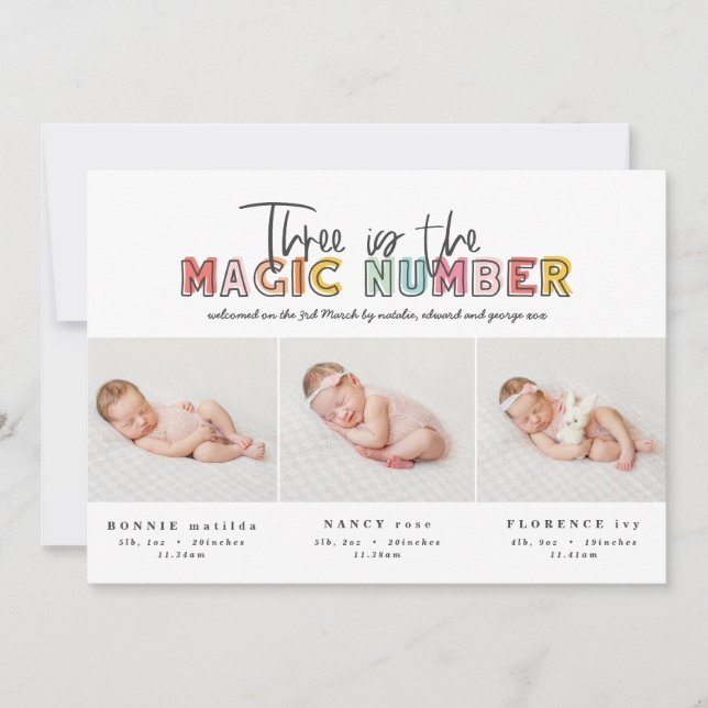 Faire-part de naissance triplé multiphoto (Devant)