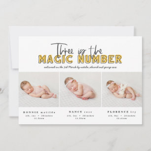 Faire-part de naissance triplé multiphoto