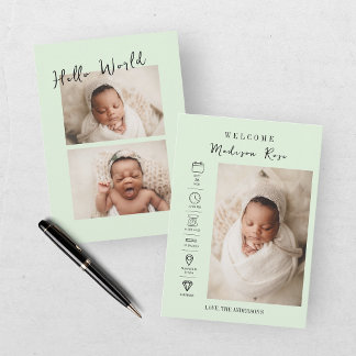 Faire-part de naissance vert moderne pour nouveau-