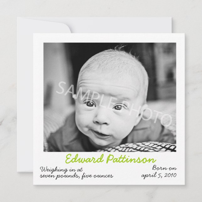 Faire-part de naissance verte (Devant)