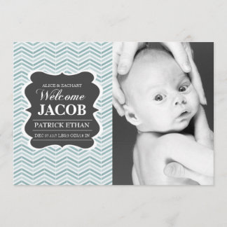 Faire-part de naissance vintage bleu tableau noir