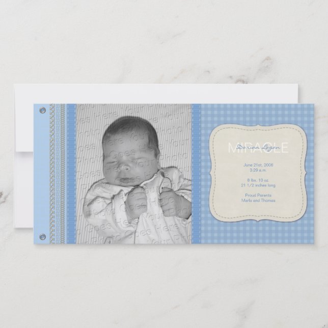Faire-part de naissance Vintage En vichy bleu (Devant)