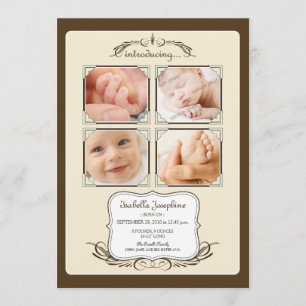 Faire-part de naissance vintage quad photo 5x7" ta