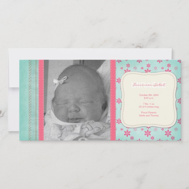 Faire-part de naissance vintage rose (Devant)