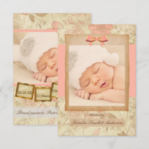 Faire-part de naissance Vintage Rose - 3x5