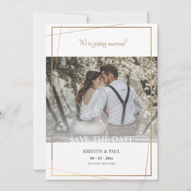 Faire part de photo avec cadre doré Save the Date (Devant)