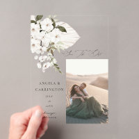 Faire-part de photo Boho Floral Blanc à Sauvegarde