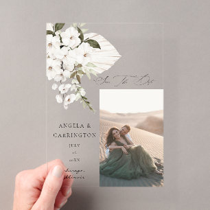 Faire-part de photo Boho Floral Blanc à Sauvegarde
