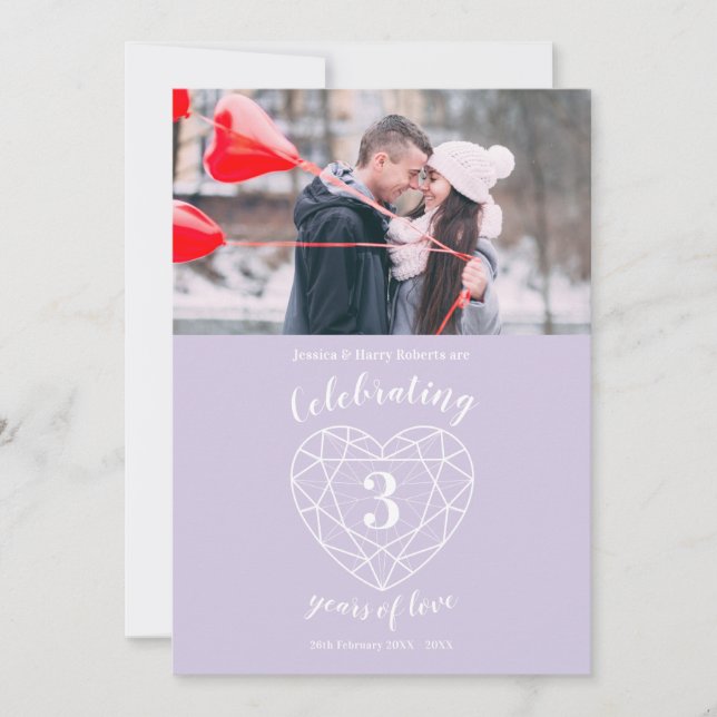 Faire-part de photo d'anniversaire de 3 ans de cœu (Devant)