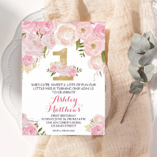 Faire-part de premier anniversaire floral aquarell