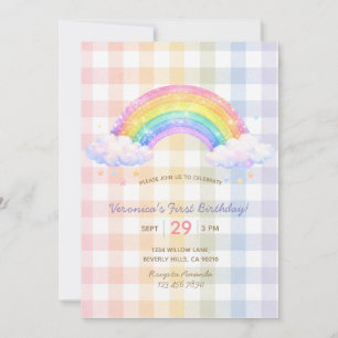 Faire-part de premier anniversaire Pastel Rainbow