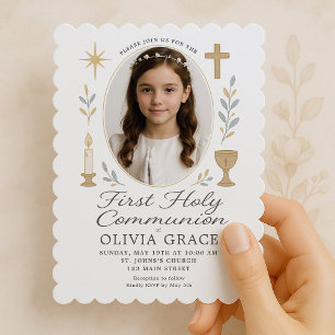 Faire-part de Première Communion dentelé pour fill