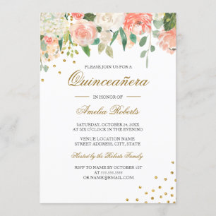 Faire-part de Quinceanera Floral Aquarelle Peach G