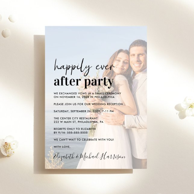 Faire-Part de Réception de Mariage Photo Moderne (An chic Happily Ever After Party photo invitation for your wedding celebration)