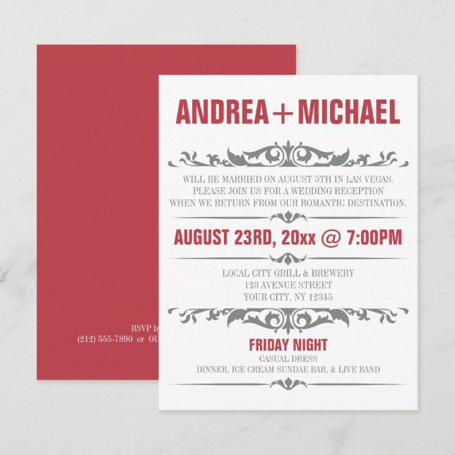 Faire-part de réception de mariage uniquement Merl (Devant / Derrière)