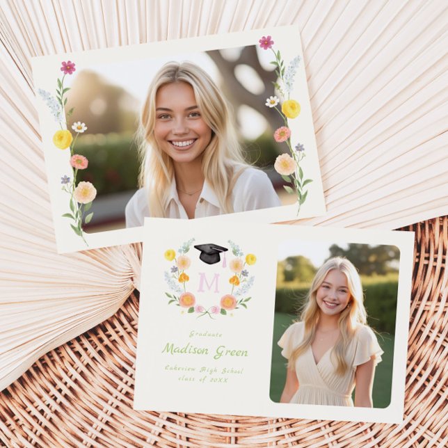Faire-part de remise de diplôme à motif floral fan (Créateur téléchargé)