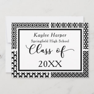 Faire-part de remise de diplôme à motifs noir et b