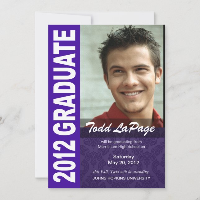 Faire-part de remise de diplôme audacieux et branc (Devant)