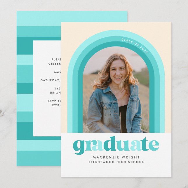 Faire-part de remise de diplôme avec arche rétro s (Devant / Derrière)