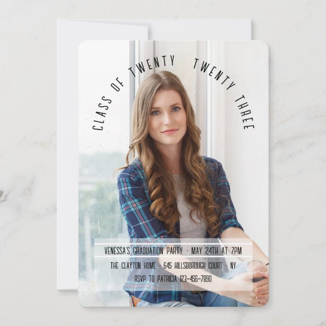 Faire-part de remise de diplôme avec photo en form (Devant)