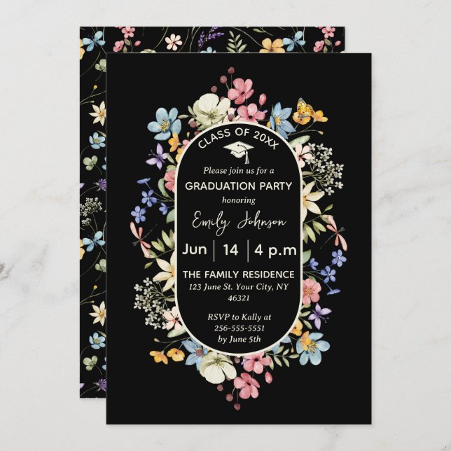 Faire-part de remise de diplôme avec photo Fleur n (Devant / Derrière)