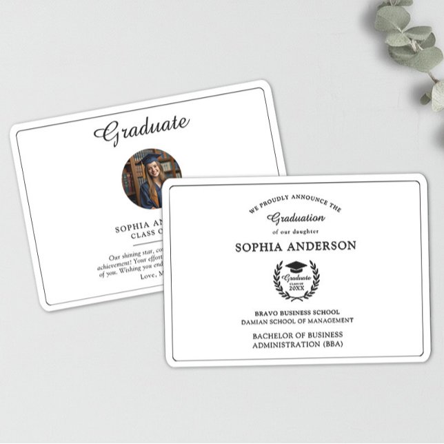 Faire-part de remise de diplôme élégant en noir et (Créateur téléchargé)