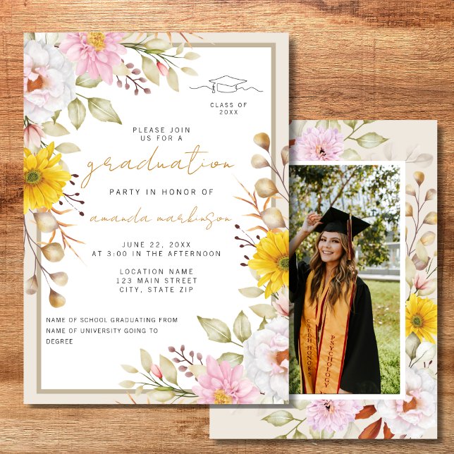 Faire-part de remise de diplôme Floraison de print (Créateur téléchargé)