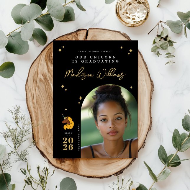 Faire-part de remise de diplôme Licorne Afro Jaune (Créateur téléchargé)