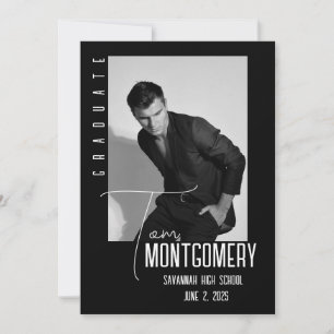 Faire-part de remise de diplôme photo noir simple