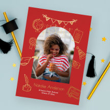 Faire-part de remise de diplôme rouge avec photo à