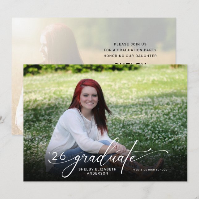 Faire-part de Remise de Diplômes Horizontale Photo (Devant / Derrière)