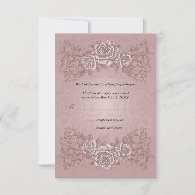Faire-part de réponse de mariage aux roses mauves  (Devant)