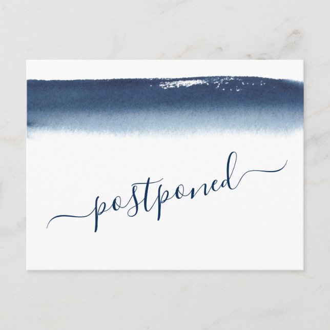 Faire-part de report de mariage à l'aquarelle bleu (Devant)