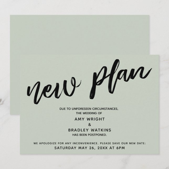 Faire-part de report de mariage Nouveau carton de  (Devant / Derrière)