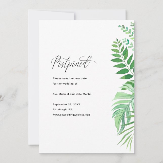 Faire-part de report Mariage de verdure simple (Devant)