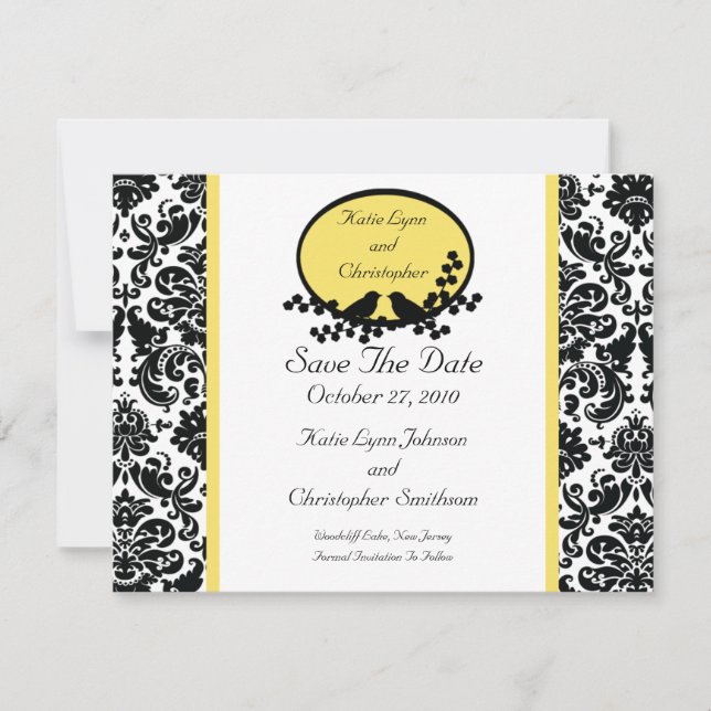 Faire-part de réservation de date Damask & Oiseaux (Devant)