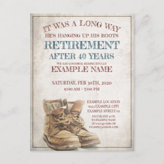Faire-part de retraite avec de vieilles bottes