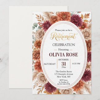 Faire-part de retraite ovale floral Bourgogne Terr