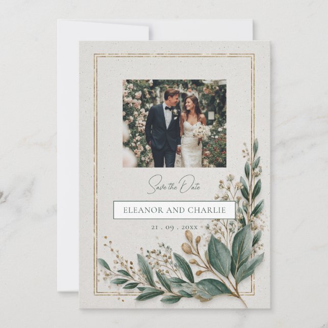 Faire-part de sauvegarde de date Élégante Verdure (Devant)