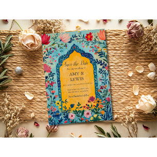 Faire-part de sauvegarde d'été bleu boho floral