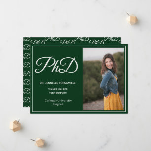 Faire-part de script de photo vert de doctorat