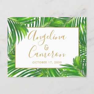 Faire-Part de Tropical Palm Leaf Border Vert Or