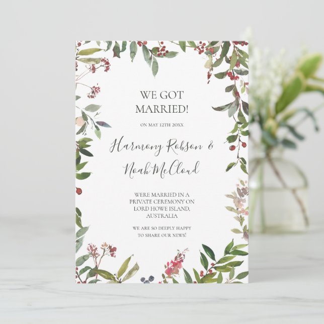 Faire-part de vacances Botanique Blanc Elopement (Debout devant)