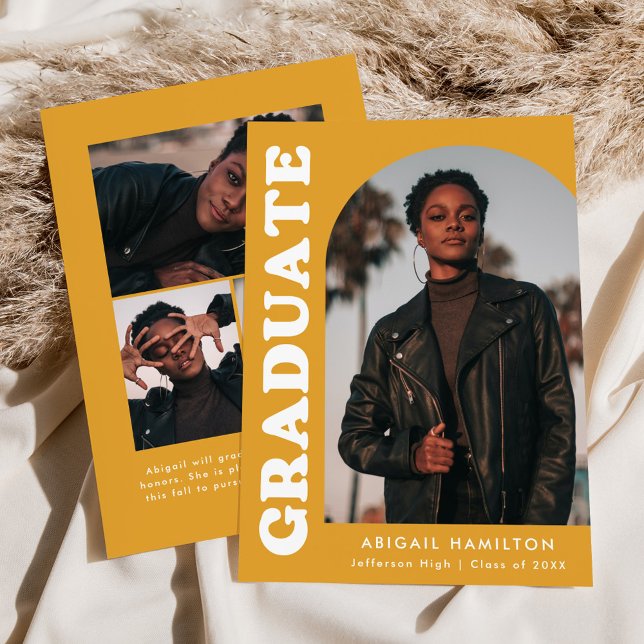 Faire-part Décalage Arc Jaune-Orange 4 Diplôme Photo (Créateur téléchargé)