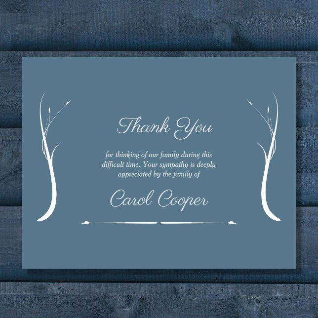 Faire-part décès bleu poussiéreux et ornements (Dusty Blue Sober Funeral Thank You Note Card)