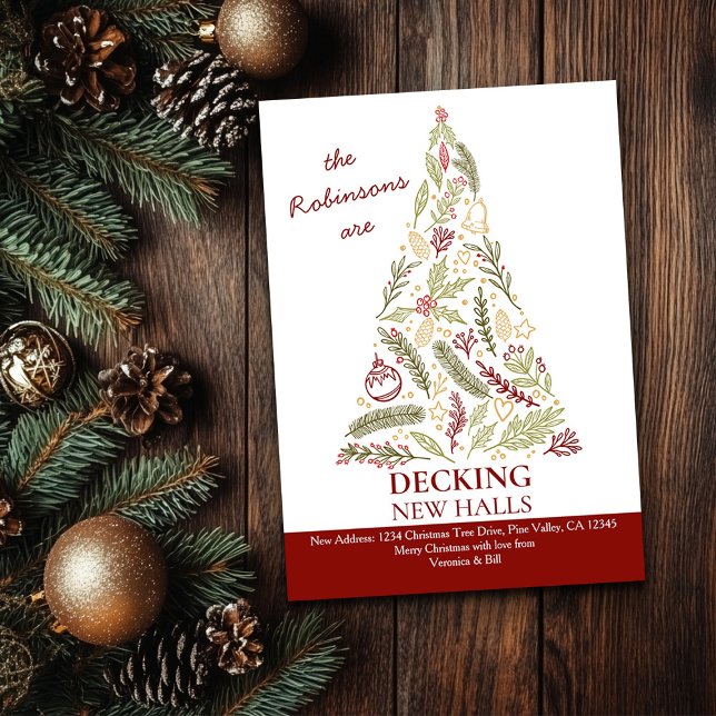 Faire-part Deck Nouvelles Halls Noël Arbre vacances Déménagem (Decking New Halls Christmas Card from the Holiday Moving Announcements Collection by Darling & May)
