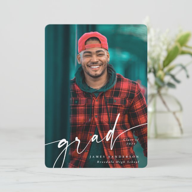 Faire-part Découpe moderne de script blanc superposé deux dip (Debout devant)